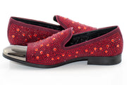 Burgundy Assorted Rhinestone Loafer with Metal Tip