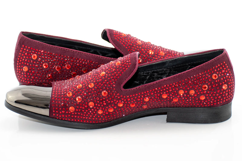 Burgundy Assorted Rhinestone Loafer with Metal Tip