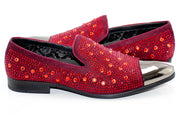 Burgundy Assorted Rhinestone Loafer with Metal Tip