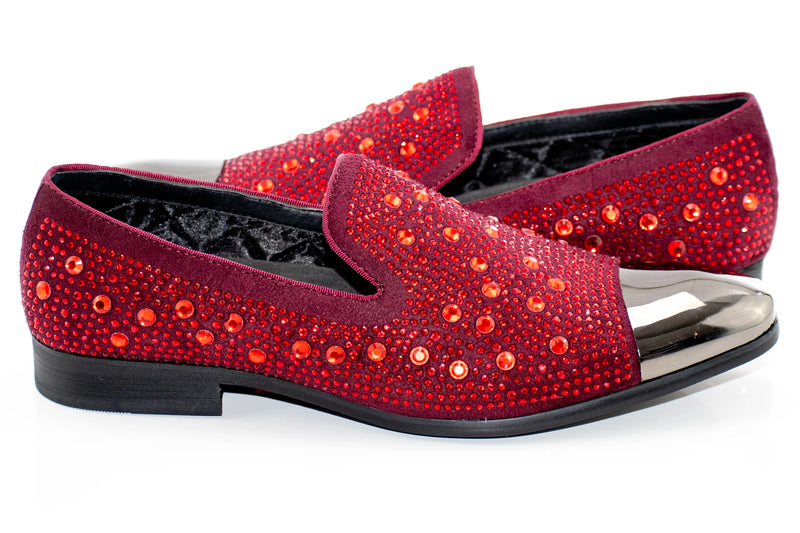 Burgundy Assorted Rhinestone Loafer with Metal Tip