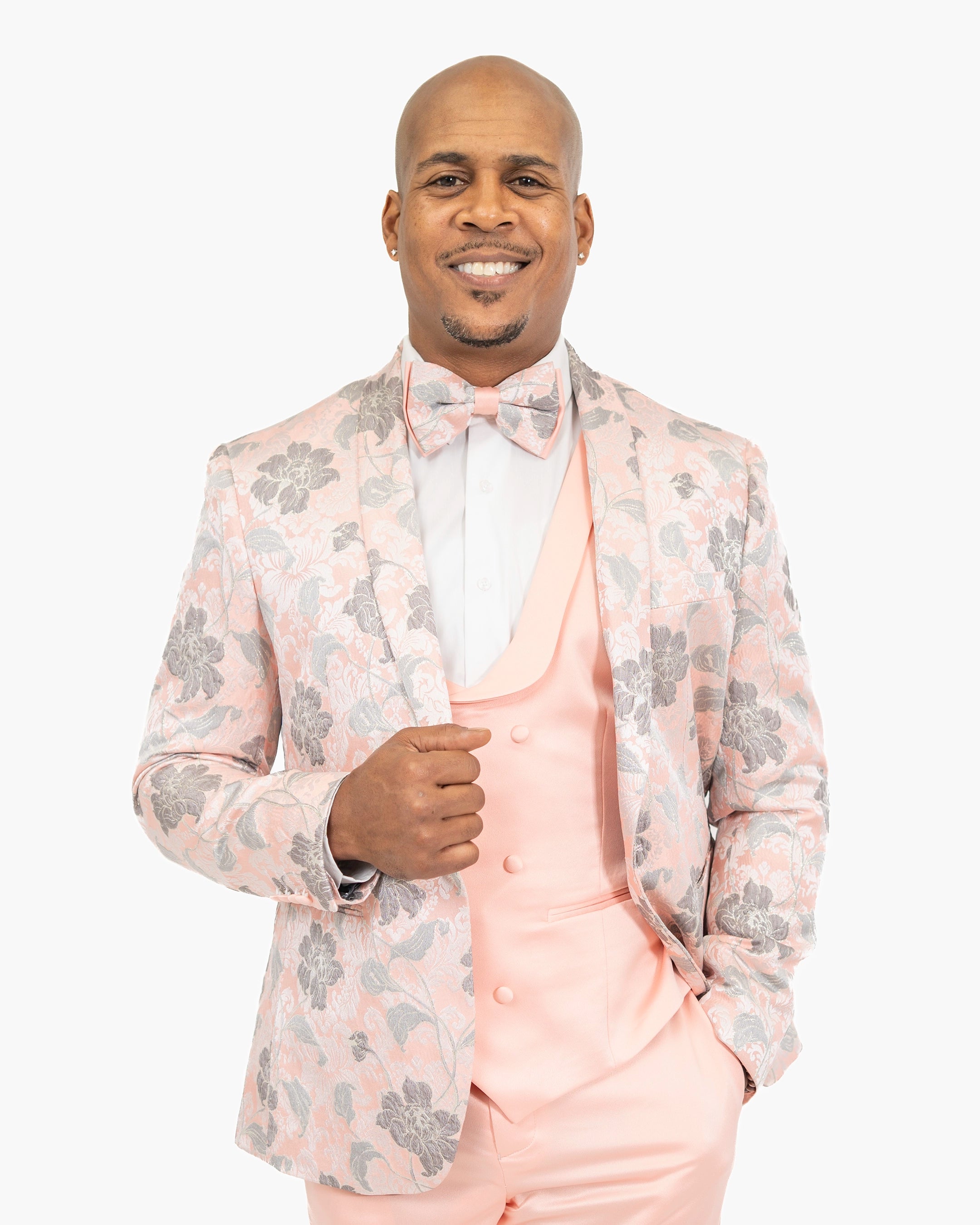 Pink Floral Motif 3-Piece Slim-Fit Tuxedo