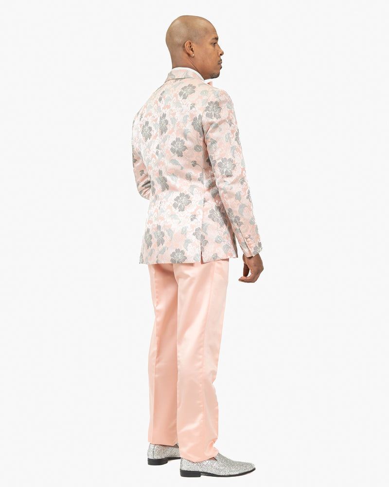 Pink Floral Motif 3-Piece Slim-Fit Tuxedo