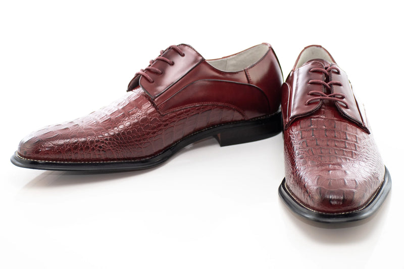 Crocodile Textured Leather Derby Dress Shoes