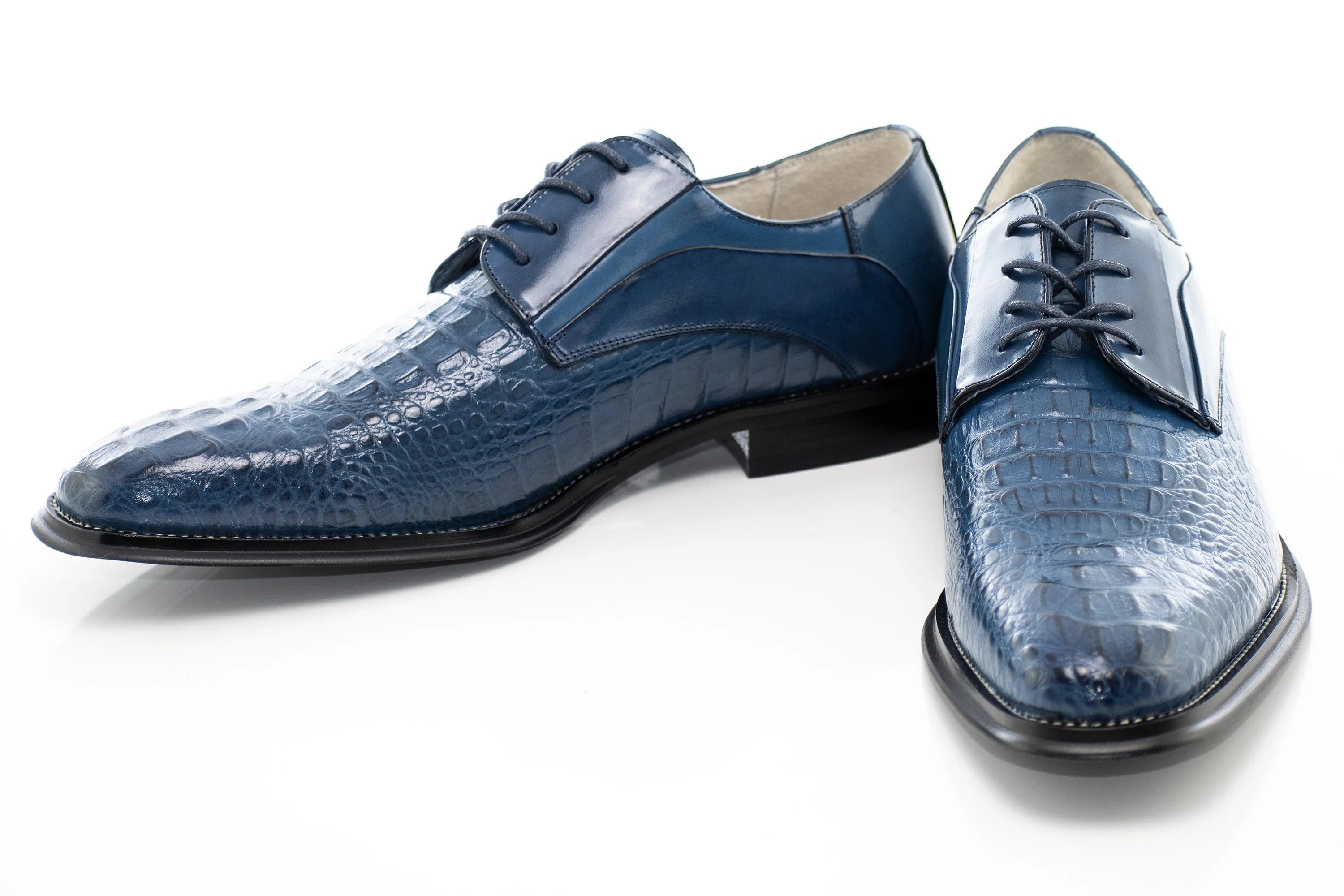 Crocodile Textured Leather Derby Dress Shoes
