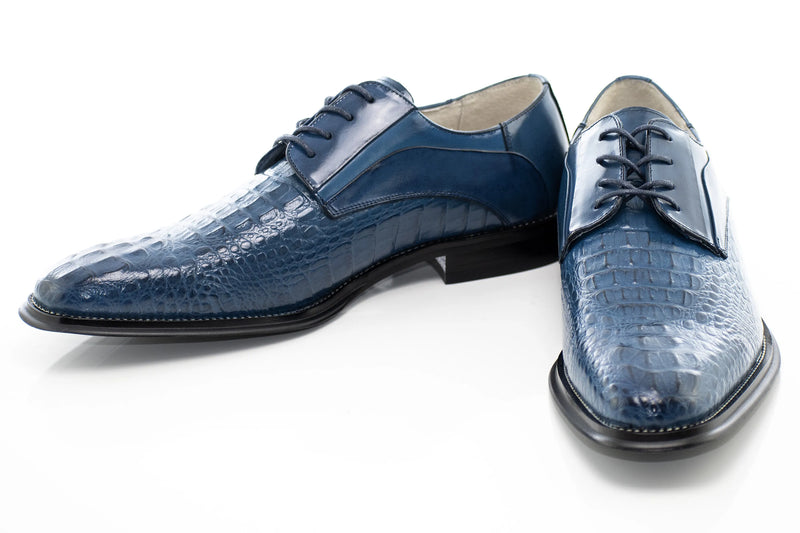 Crocodile Textured Leather Derby Dress Shoes