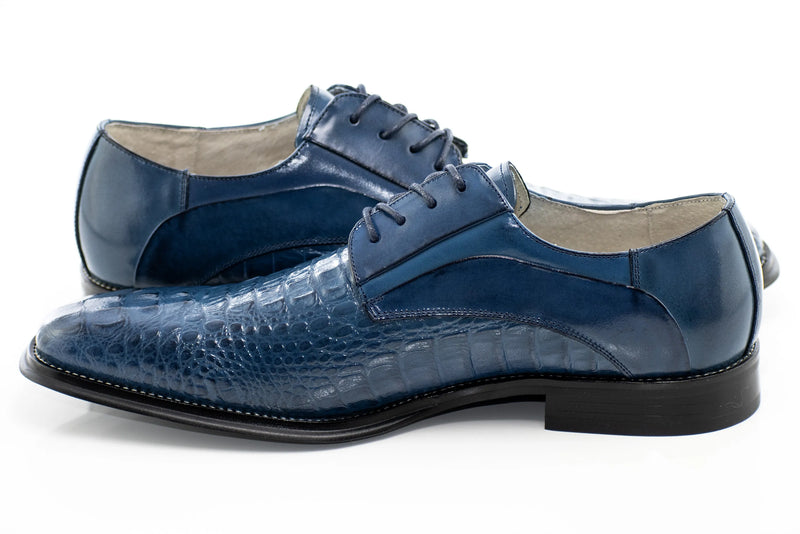 Crocodile Textured Leather Derby Dress Shoes