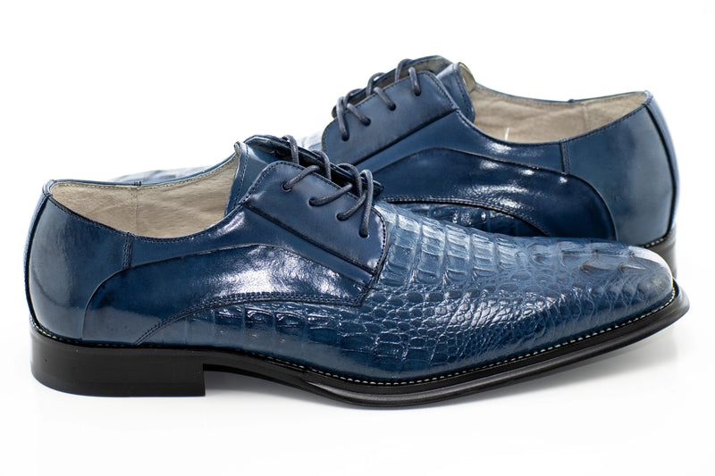Crocodile Textured Leather Derby Dress Shoes