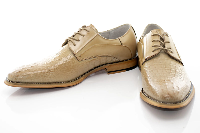 Crocodile Textured Leather Derby Dress Shoes