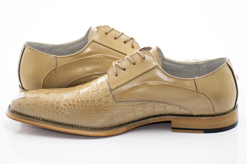 Crocodile Textured Leather Derby Dress Shoes