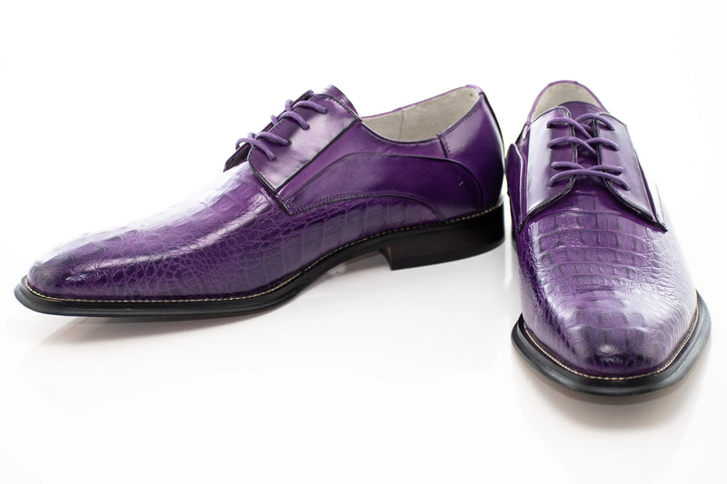 Crocodile Textured Leather Derby Dress Shoes