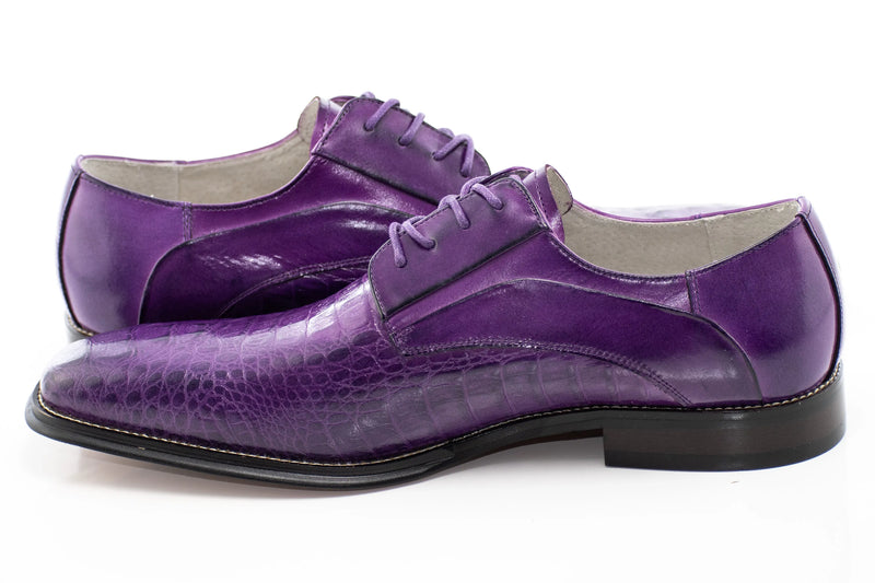 Crocodile Textured Leather Derby Dress Shoes