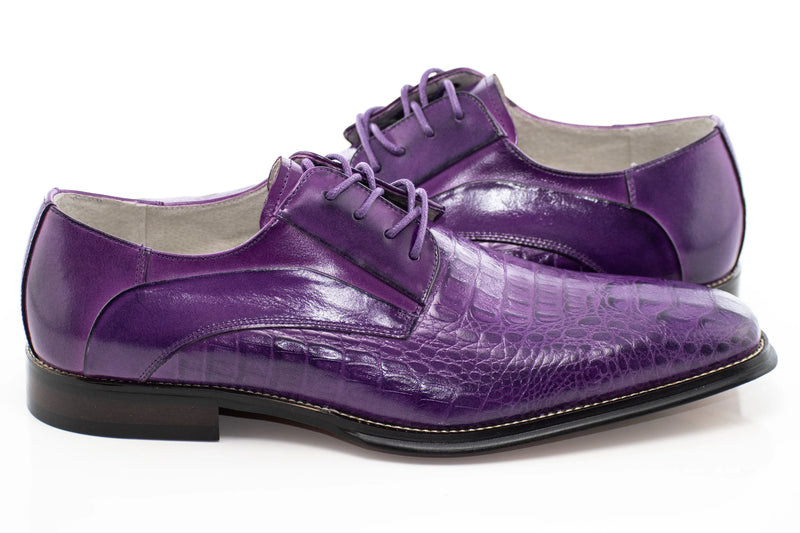 Crocodile Textured Leather Derby Dress Shoes