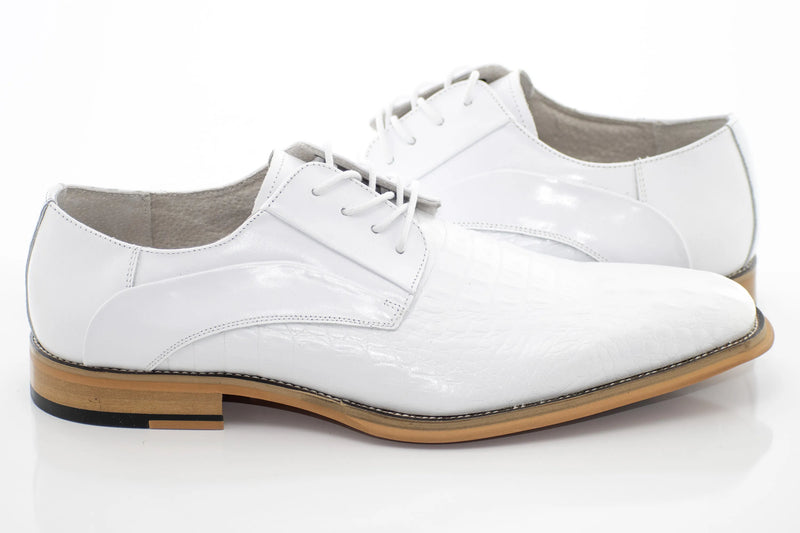 Crocodile Textured Leather Derby Dress Shoes