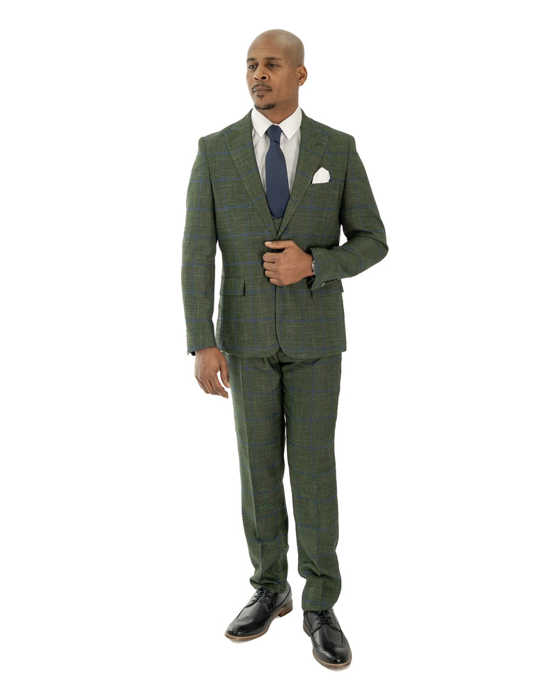 Hunter Green Windowpane 3-Piece Slim-Fit Suit