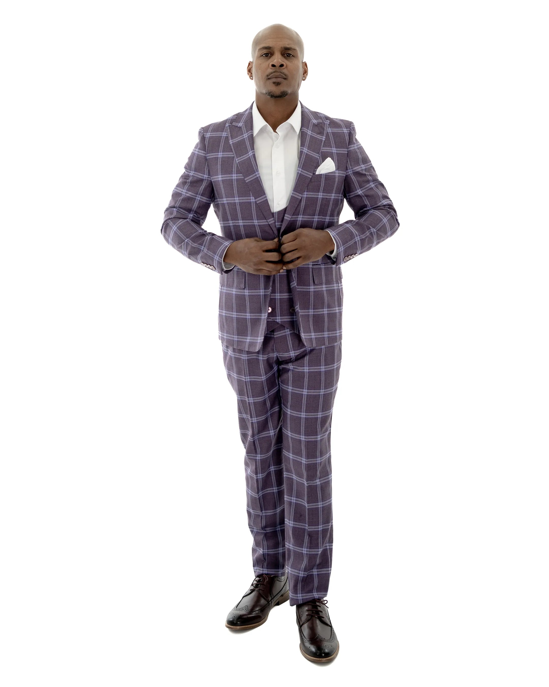Purple Plaid 3-Piece Slim-Fit Suit