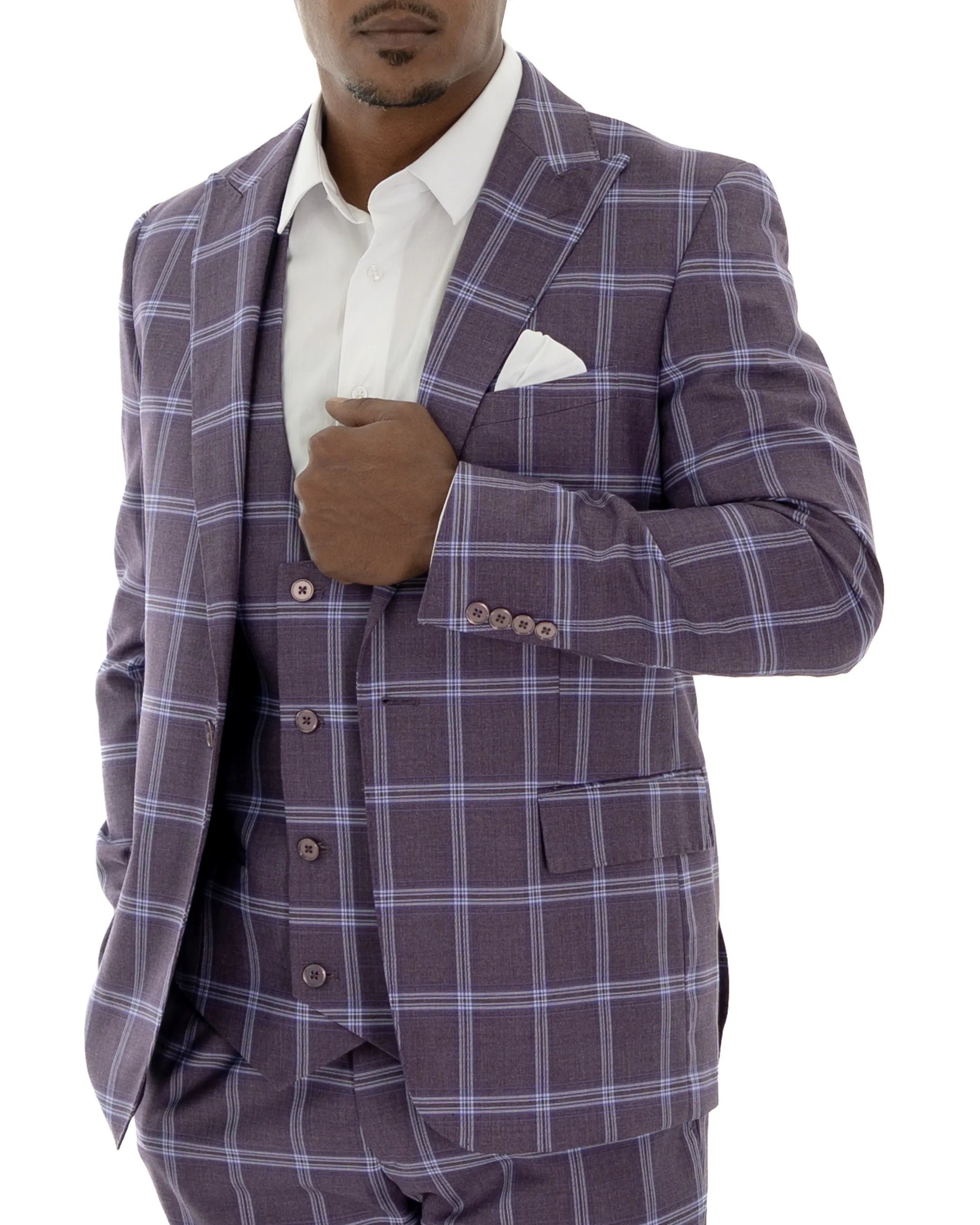 Purple Plaid 3-Piece Slim-Fit Suit
