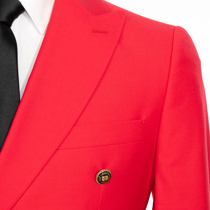 Red Double-Breasted 2-Piece Tailored-Fit Wool Suit