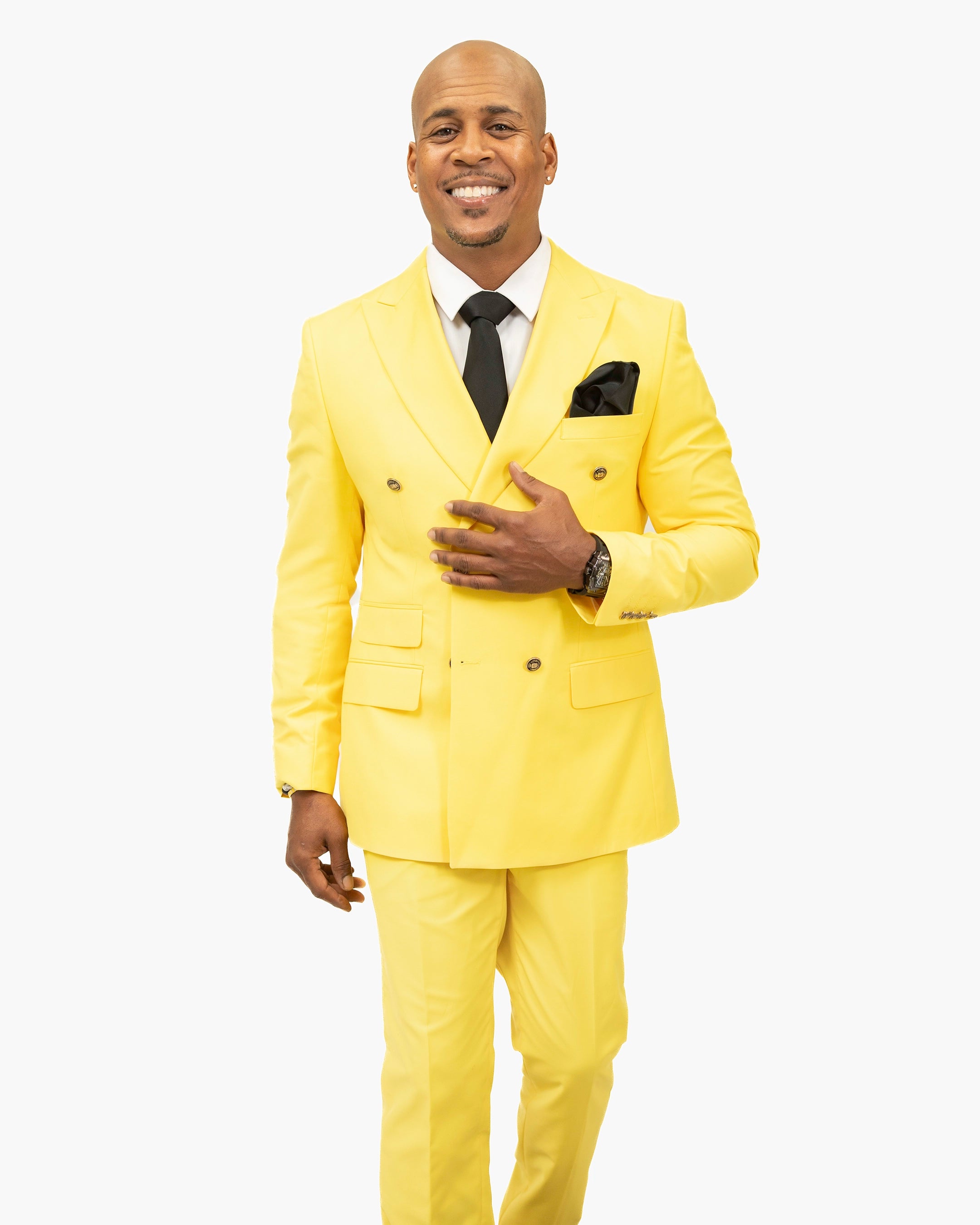 Yellow 2-Piece Double-Breasted Slim-Fit Suit