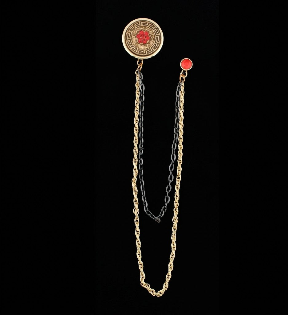Rhinestone Roundel Medium Chain Brooch Lapel Pin