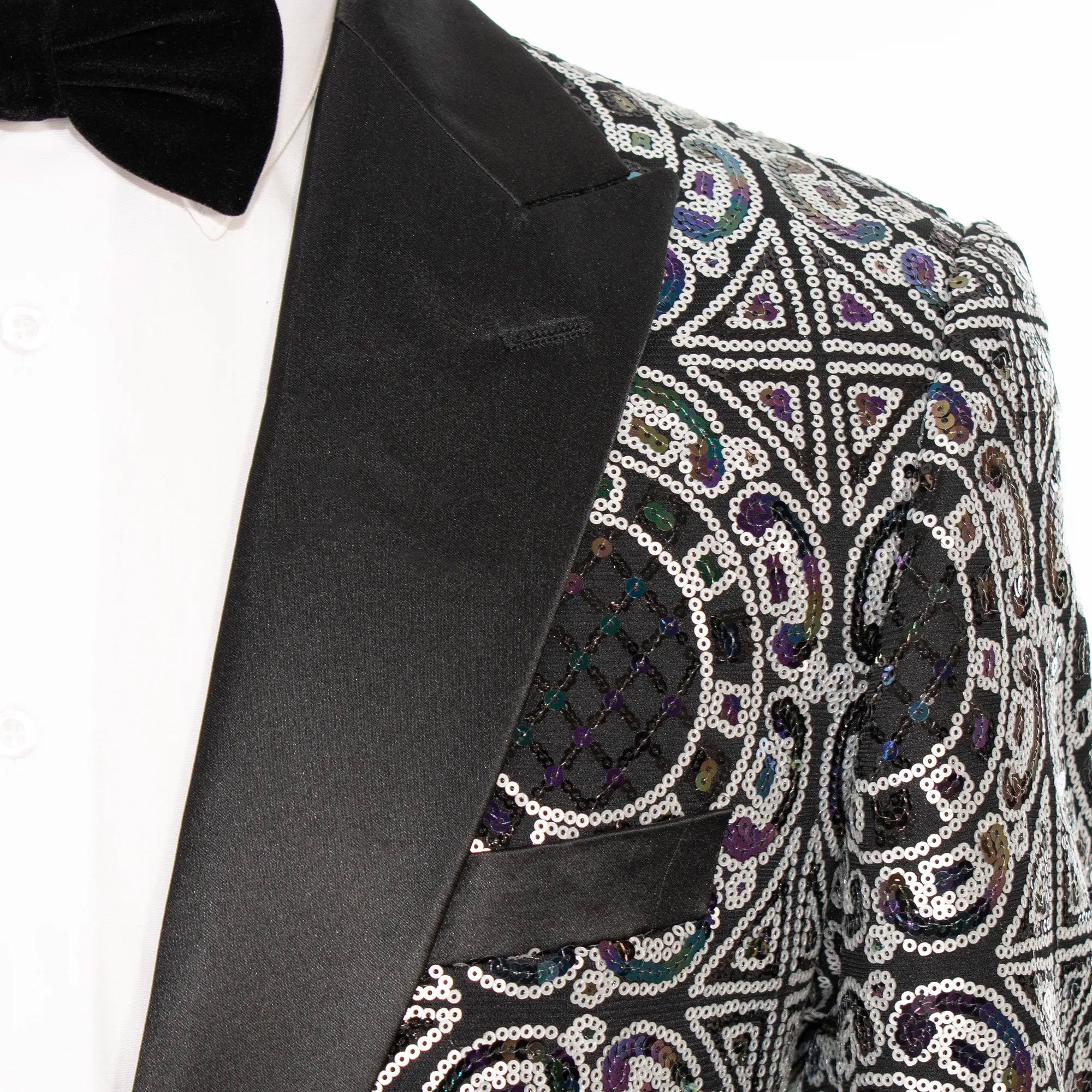 Black with Silver Sequined Modern-Fit Tuxedo Jacket