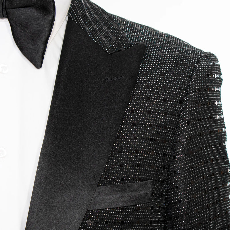 Black Rhinestone Modern-Fit Tuxedo Jacket