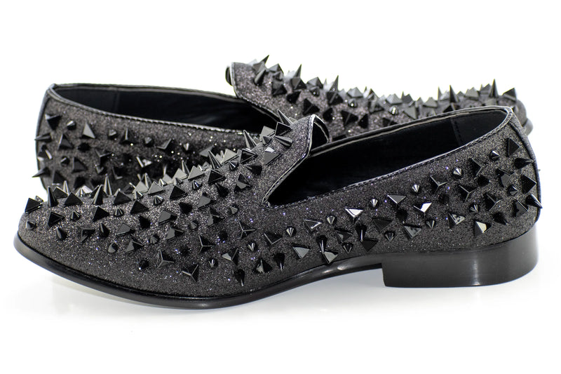 Black Glittered Spiked Loafer