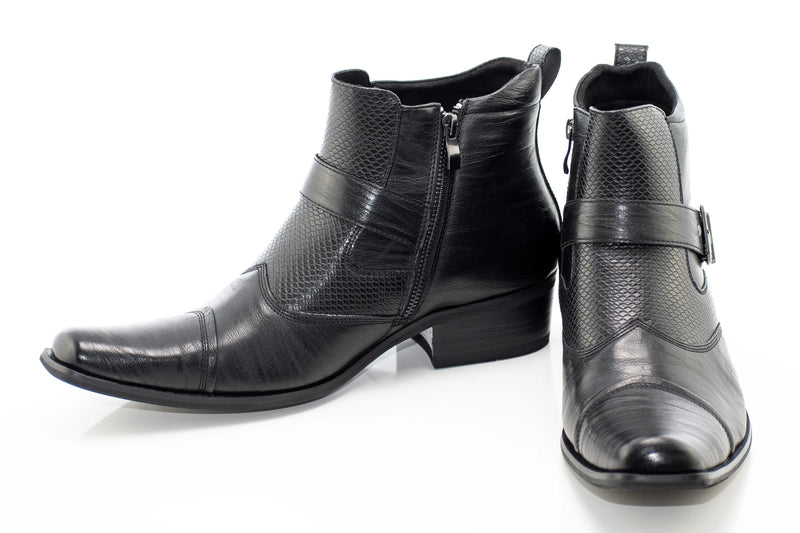 Black Buckled Western Style Zip Boot