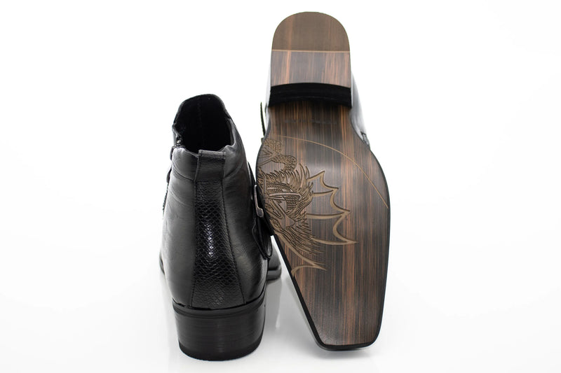 Black Buckled Western Style Zip Boot