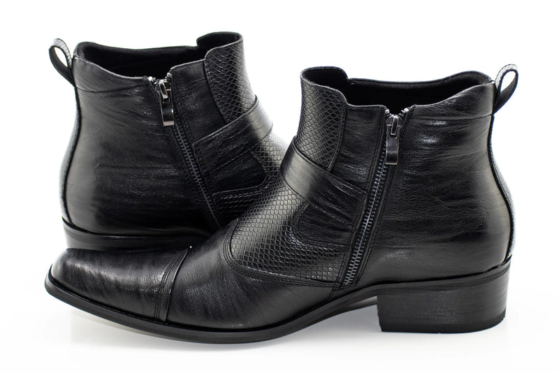 Black Buckled Western Style Zip Boot