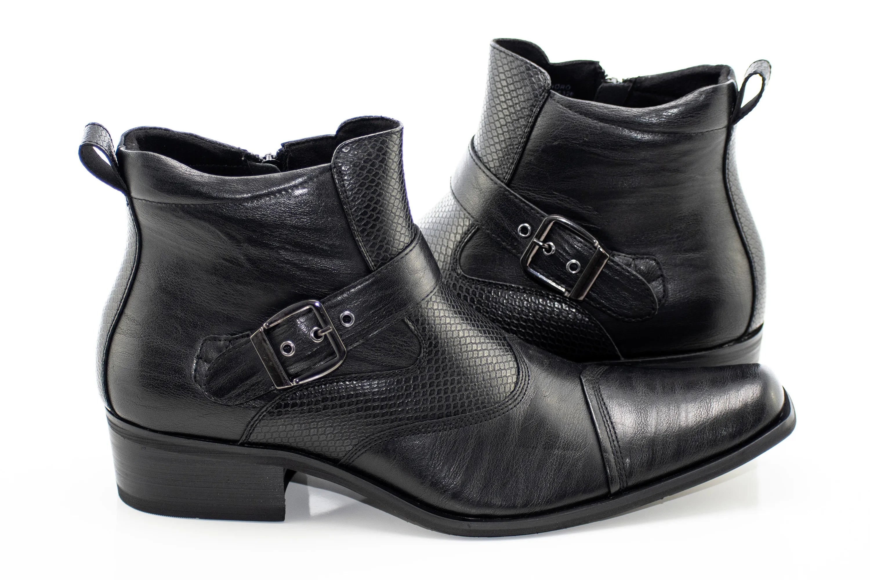 Black Buckled Western Style Zip Boot