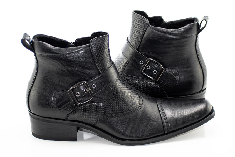 Black Buckled Western Style Zip Boot