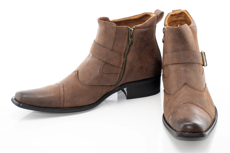 Maple Brown Buckled Western Style Zip Boot