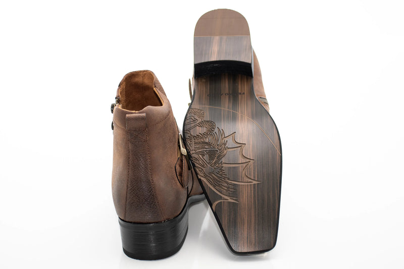 Maple Brown Buckled Western Style Zip Boot