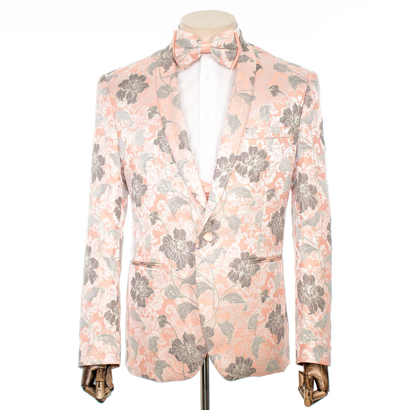 Pink Floral Motif 3-Piece Slim-Fit Tuxedo