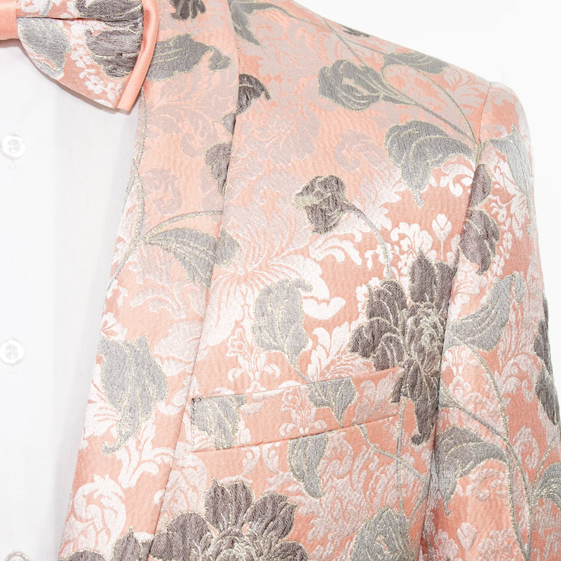 Pink Floral Motif 3-Piece Slim-Fit Tuxedo