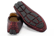 Burgundy Woven Metallic Driver Loafer with Gold Bow Snaffle