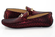 Burgundy Woven Metallic Driver Loafer with Gold Bow Snaffle
