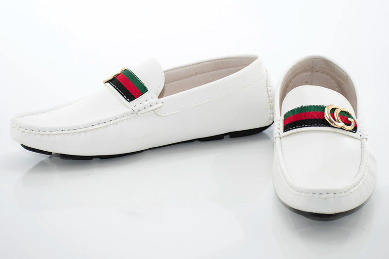 White Driver Loafer with Designer "CG" Bit