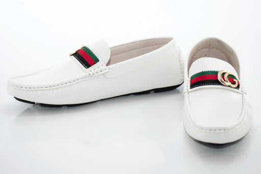 White Driver Loafer with Designer "CG" Bit