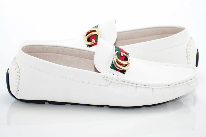 White Driver Loafer with Designer "CG" Bit