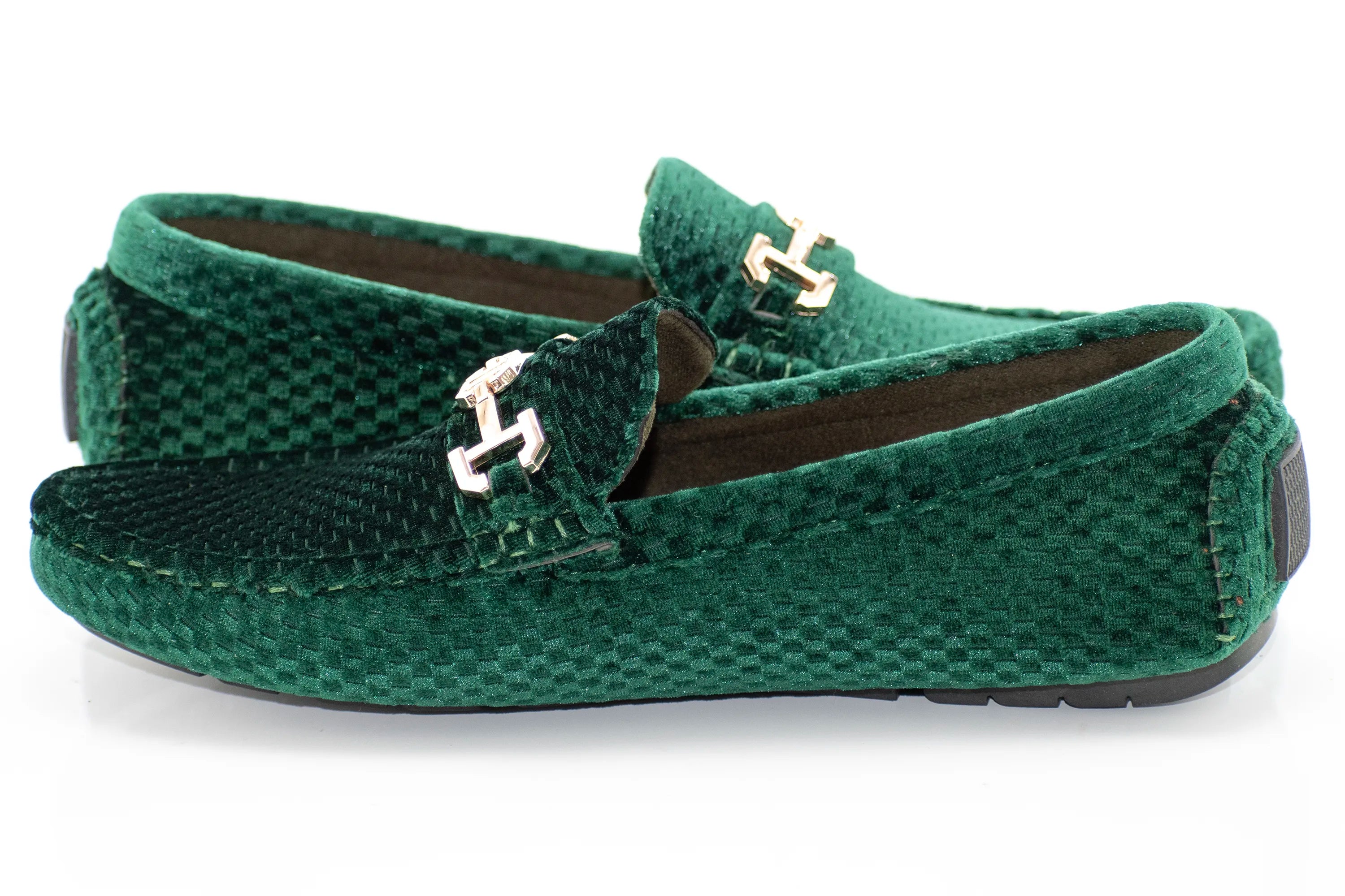 Green Checkered Velvet Driver with Gold Snaffle