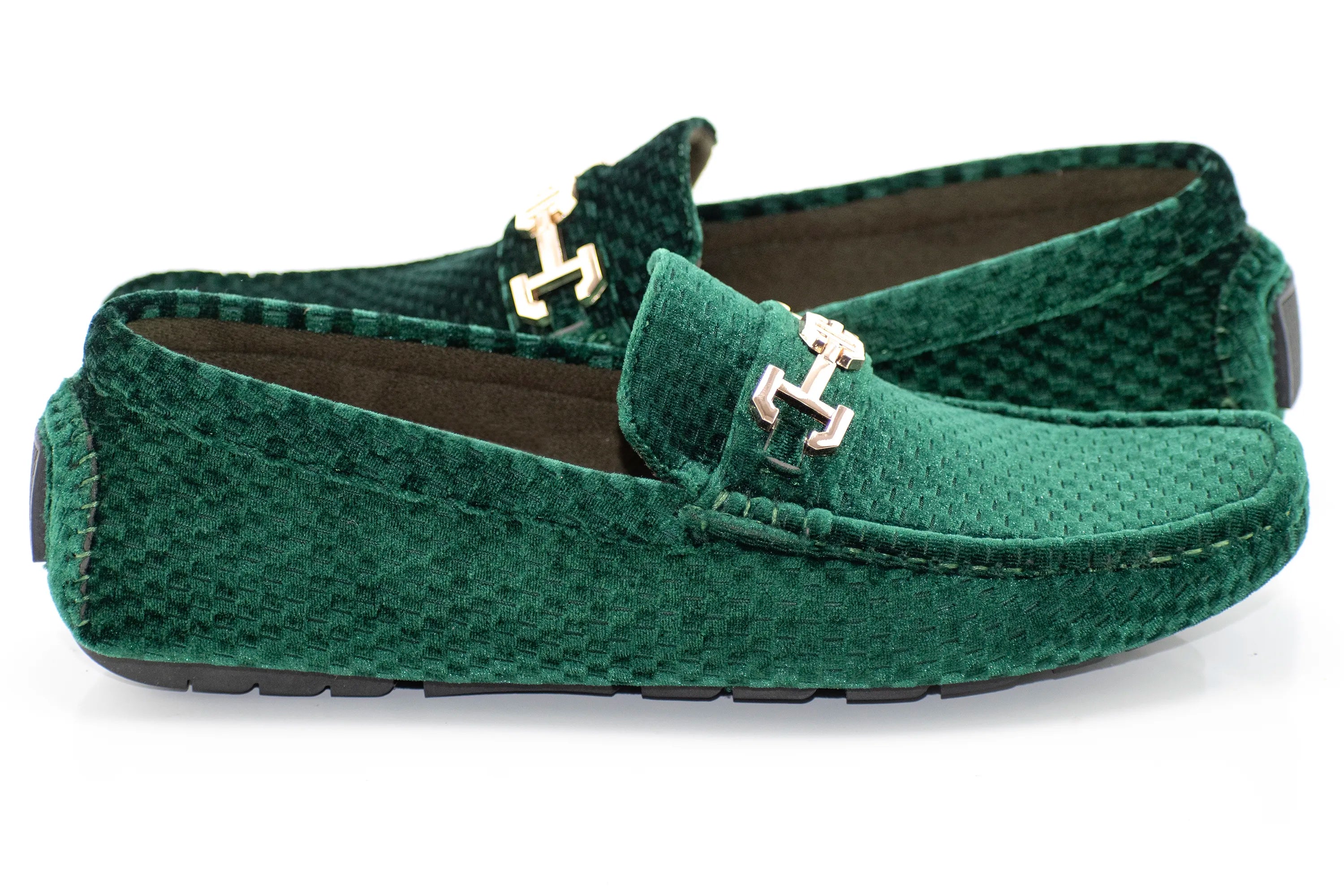 Green Checkered Velvet Driver with Gold Snaffle