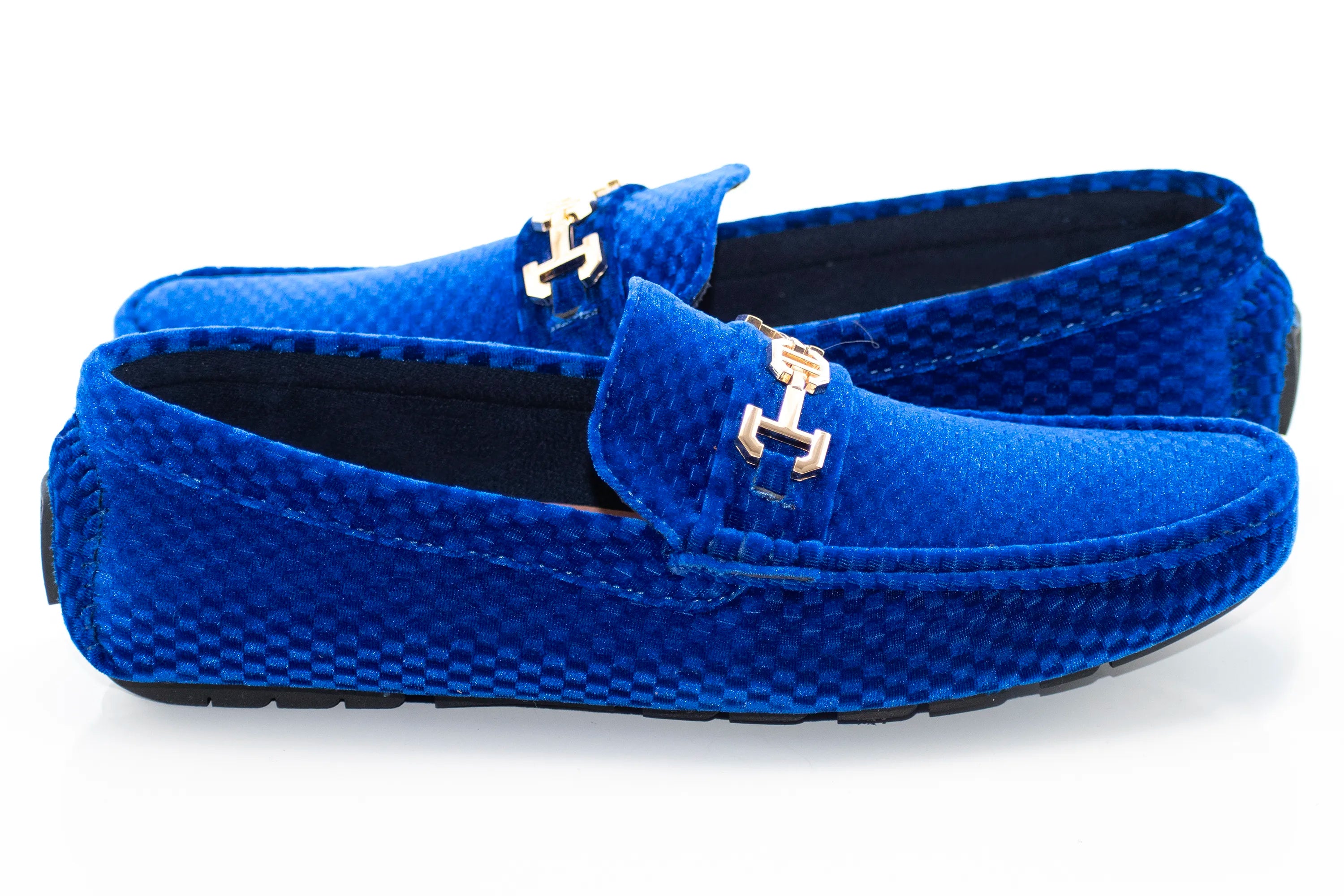 Royal Blue Checkered Velvet Driver with Gold Snaffle