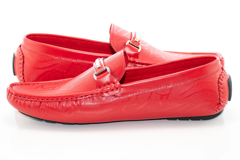 Red Tribal Textured Bit Driver Loafer