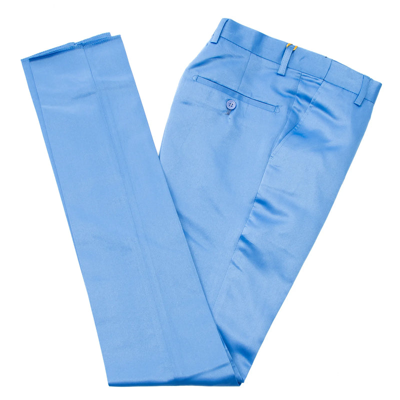 Ocean Blue Satin Slim-Fit Tuxedo Pants