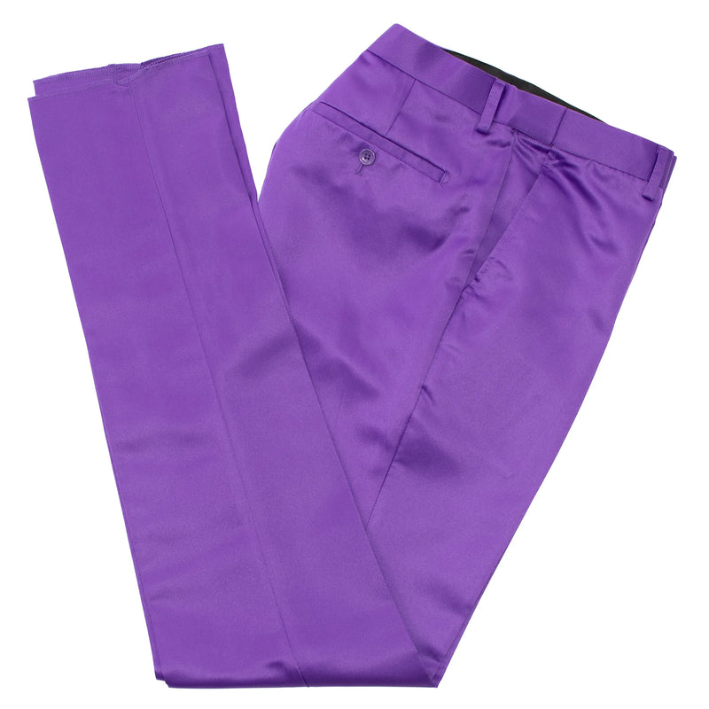 Purple Satin Slim-Fit Tuxedo Pants