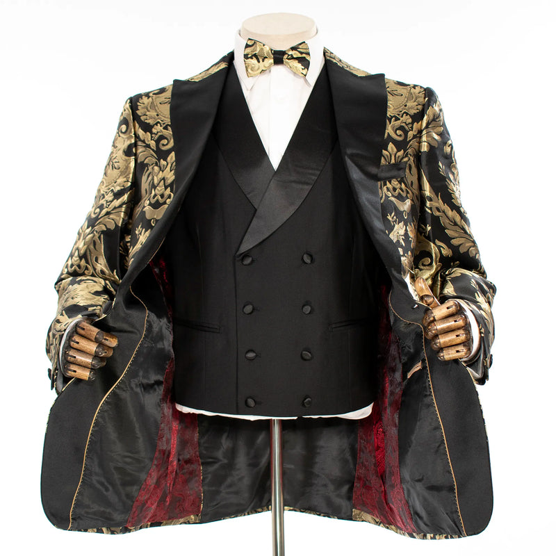 Black with Woven Gold Filigree 3-Piece Slim-Fit Tuxedo
