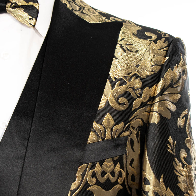 Black with Woven Gold Filigree 3-Piece Slim-Fit Tuxedo