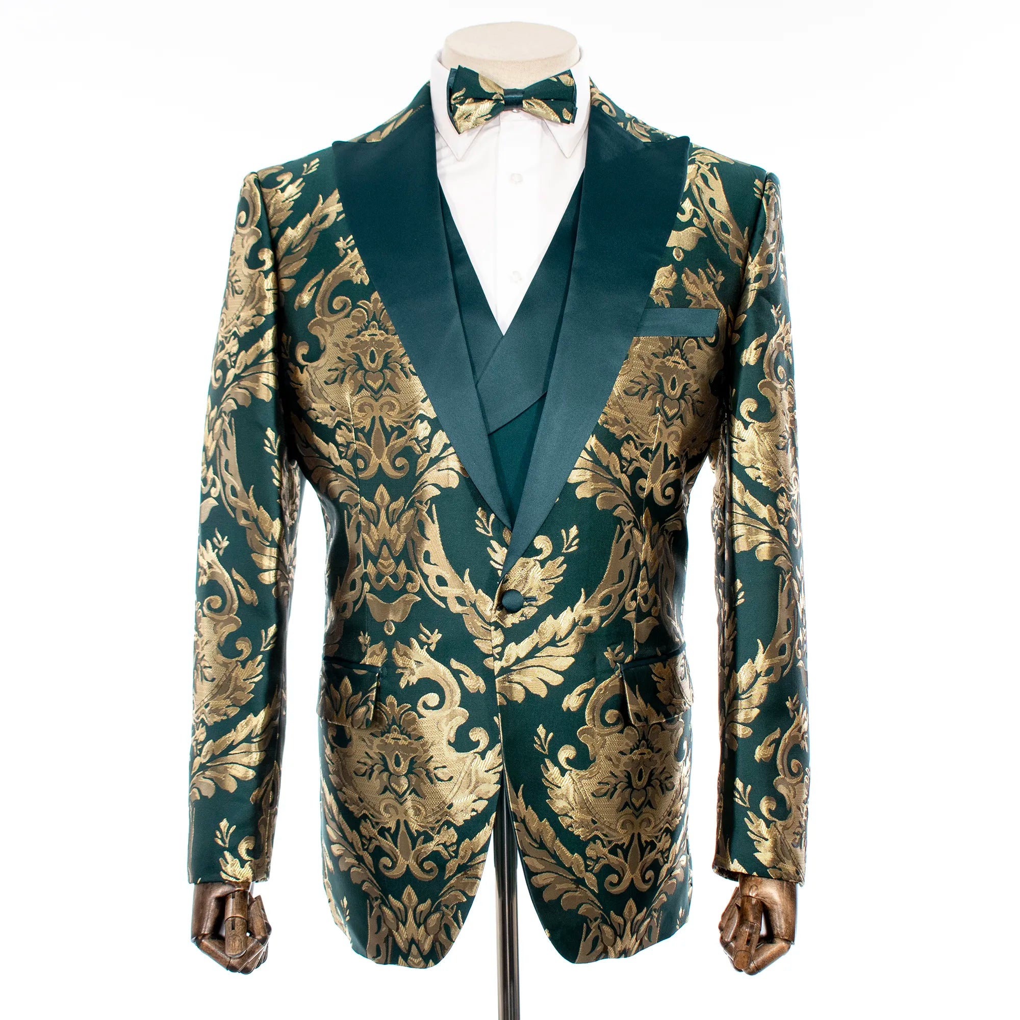 Emerald with Woven Gold Filigree 3-Piece Slim-Fit Tuxedo
