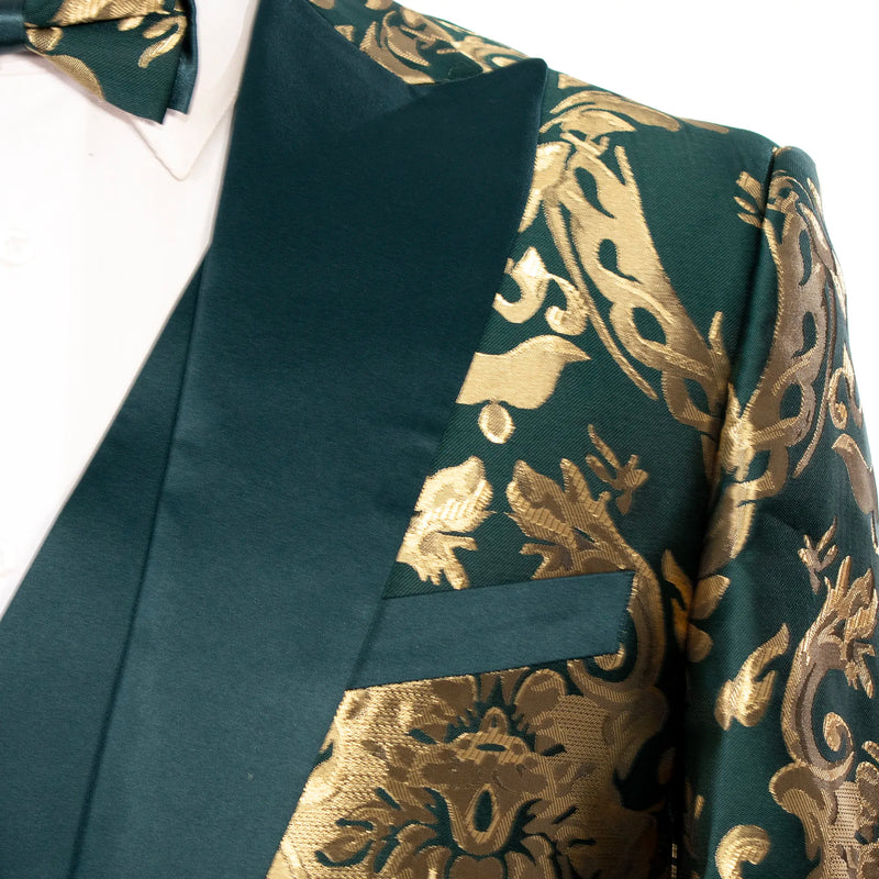 Emerald with Woven Gold Filigree 3-Piece Slim-Fit Tuxedo